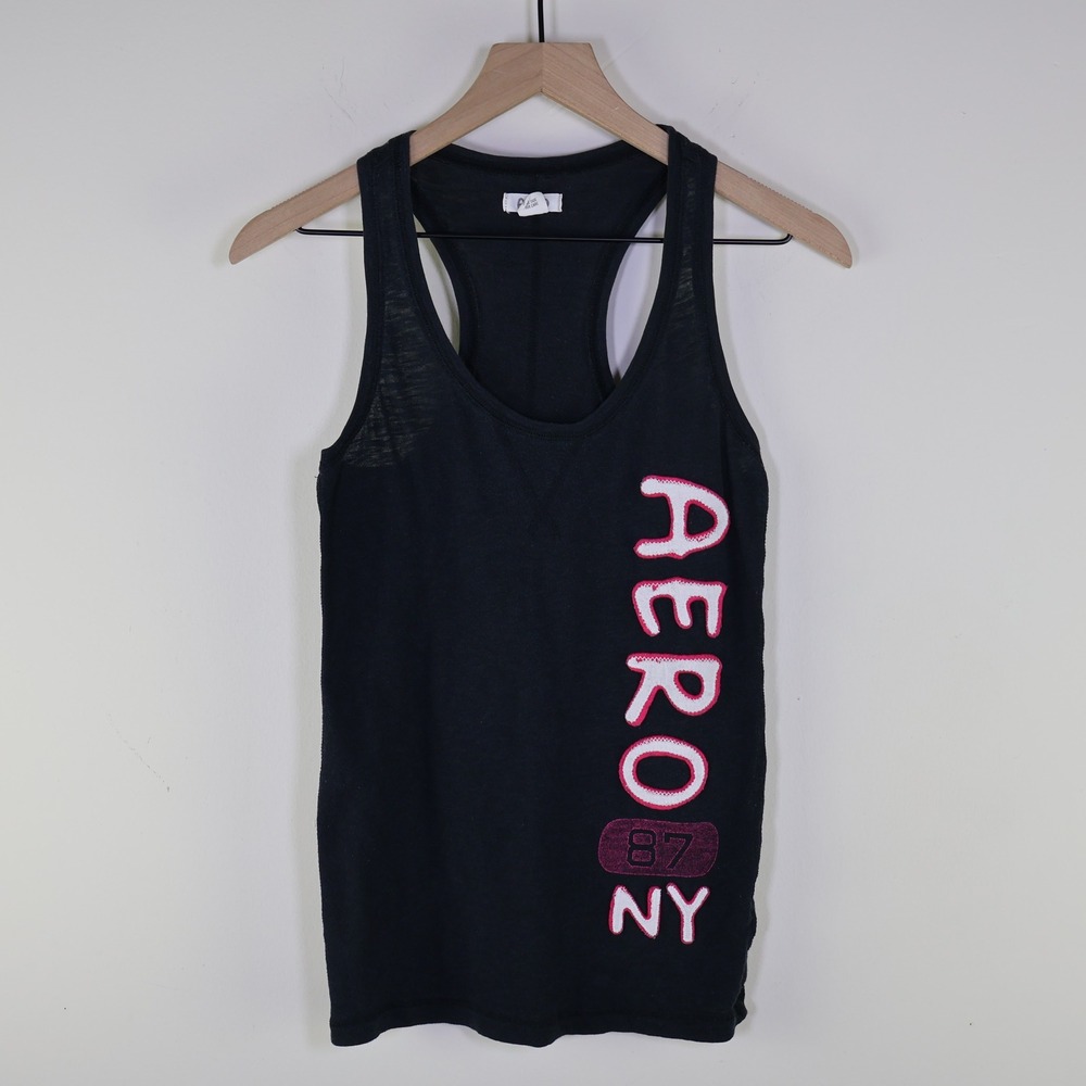 Aeropostale Aero 87 NY Racerback Tank Top Small Sporty Black